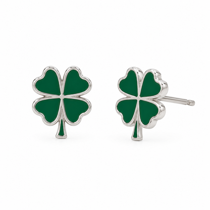 Emerald Clover Silver Stud Earrings for Girls
