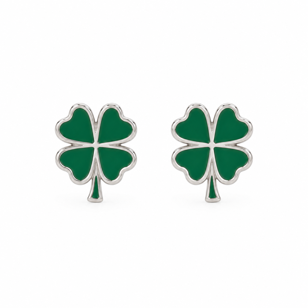 Emerald Clover Silver Stud Earrings for Girls