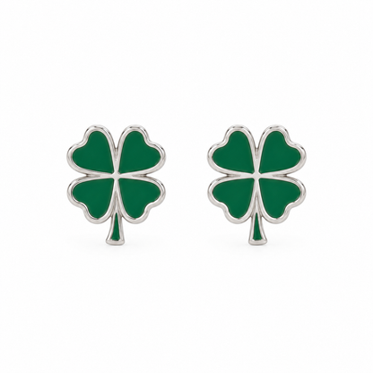 Emerald Clover Silver Stud Earrings for Girls