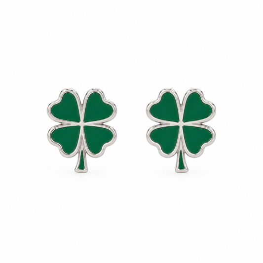 Emerald Clover Silver Stud Earrings for Girls