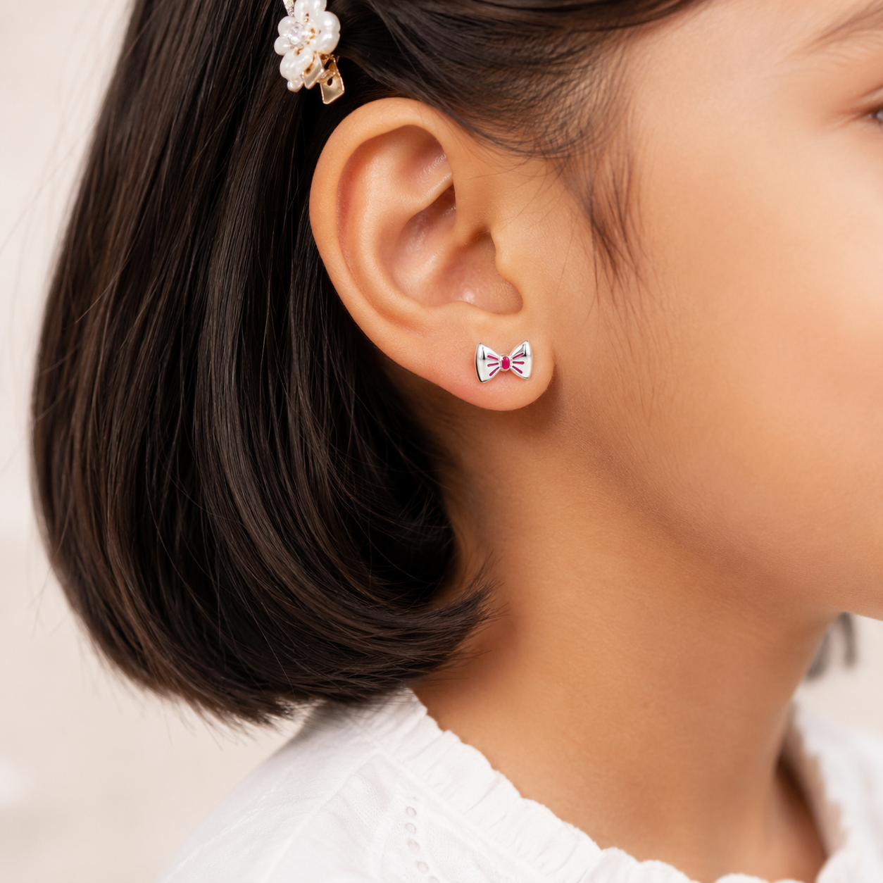 Classic Bow Girls Silver Stud Earrings