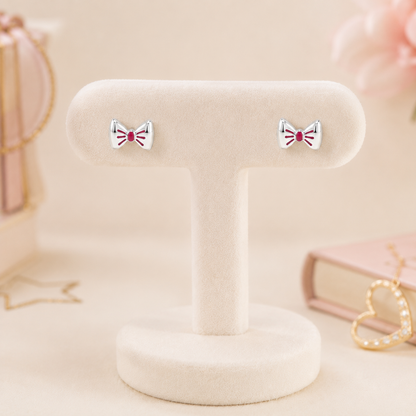 Classic Bow Girls Silver Stud Earrings