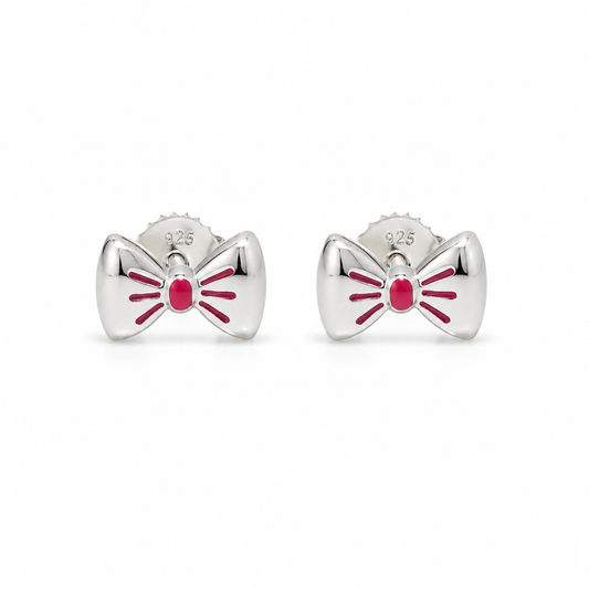 Classic Bow Girls Silver Stud Earrings