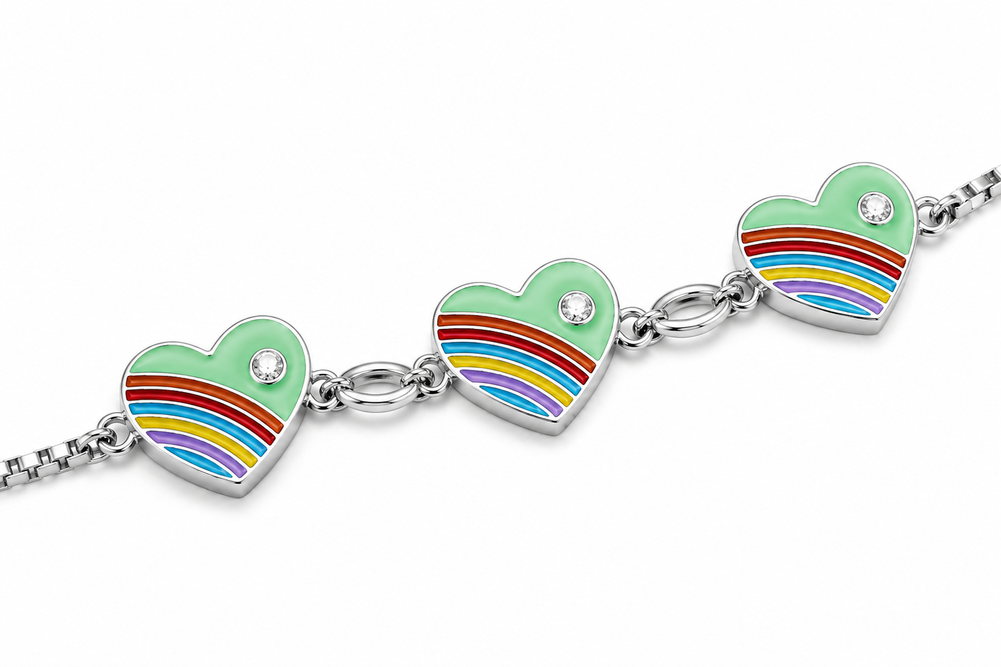 Rainbow Heart Girls Sterling Silver Bracelet