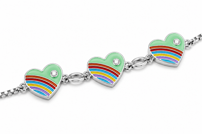 Rainbow Heart Girls Sterling Silver Bracelet