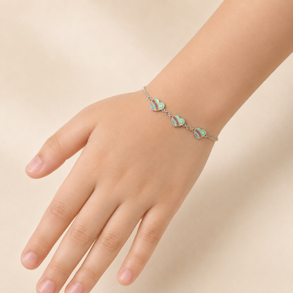 Rainbow Heart Girls Sterling Silver Bracelet