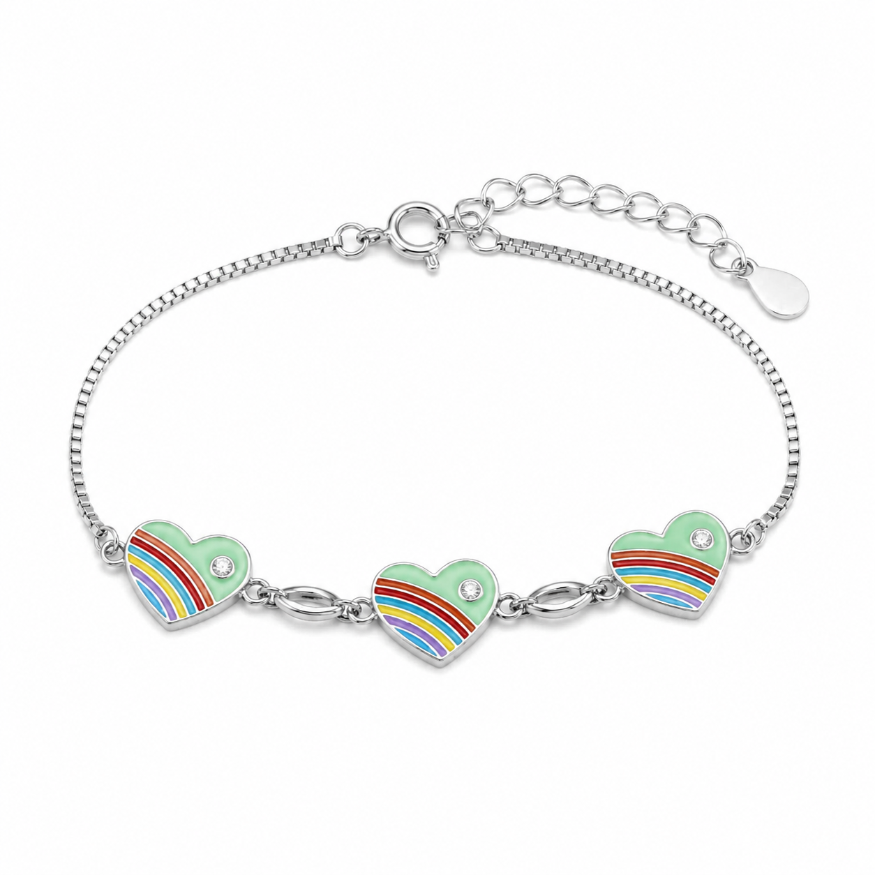 Rainbow Heart Girls Sterling Silver Bracelet