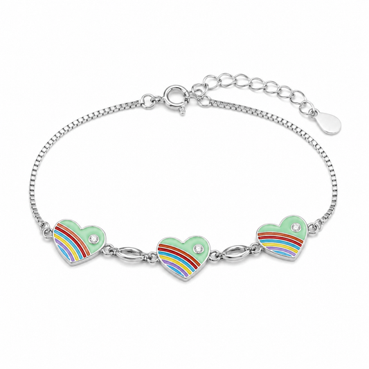 Rainbow Heart Girls Sterling Silver Bracelet