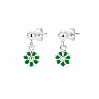 Emerald Daisy Girls Silver Drop Earrings