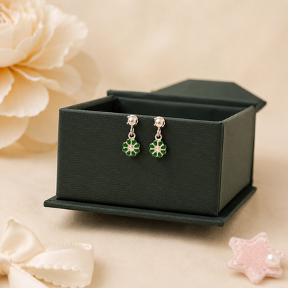Emerald Daisy Girls Silver Drop Earrings