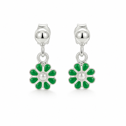 Emerald Daisy Girls Silver Drop Earrings