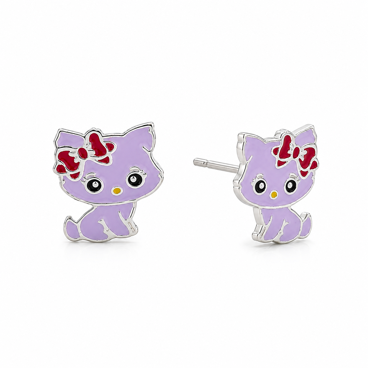 Bow Kitty Girls Silver Stud Earrings