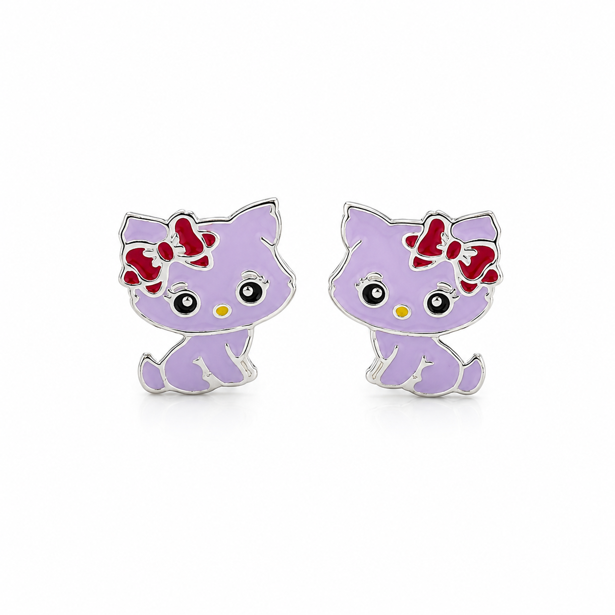 Bow Kitty Girls Silver Stud Earrings