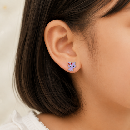 Bow Kitty Girls Silver Stud Earrings