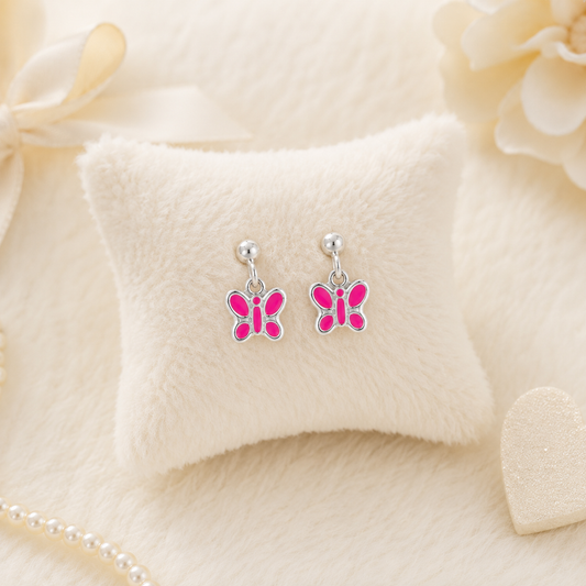 Flutter Butterfly Girls Silver Drop Earrings