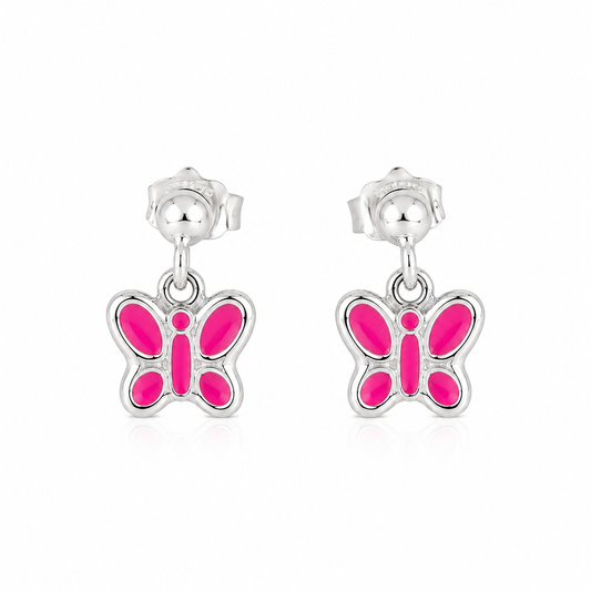 Flutter Butterfly Girls Silver Drop Earrings
