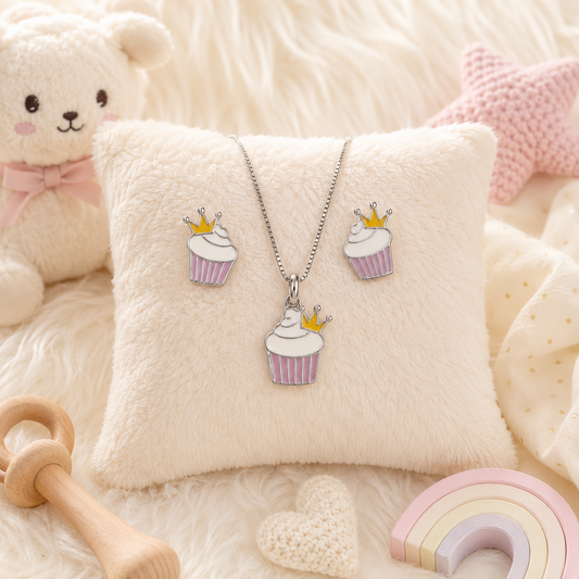 Princess Cupcake Girls Silver Pendant Set