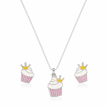 Princess Cupcake Girls Silver Pendant Set