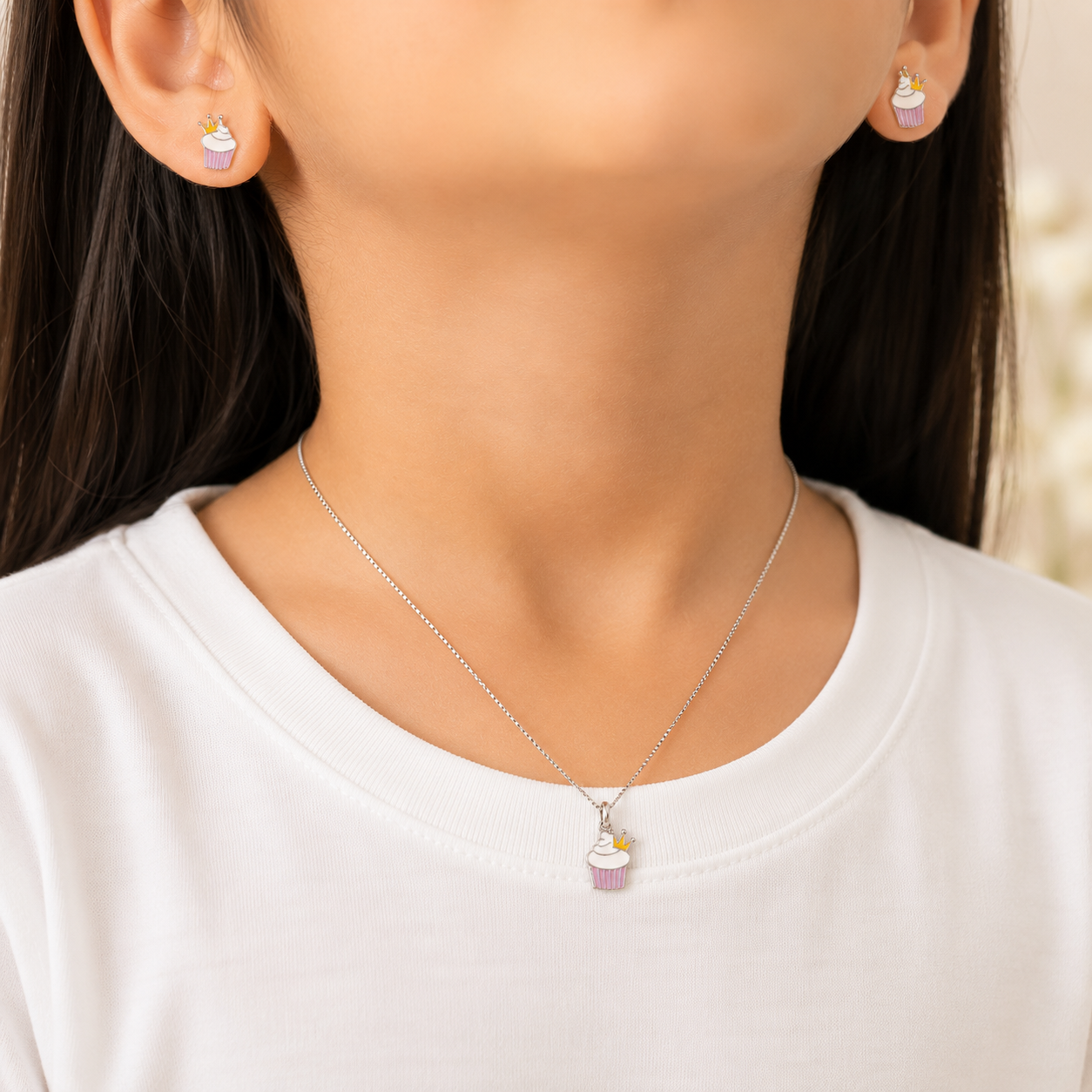Princess Cupcake Girls Silver Pendant Set