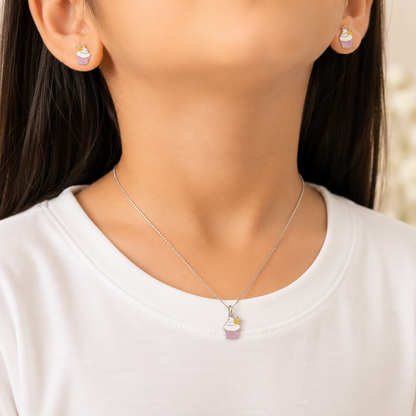Princess Cupcake Girls Silver Pendant Set