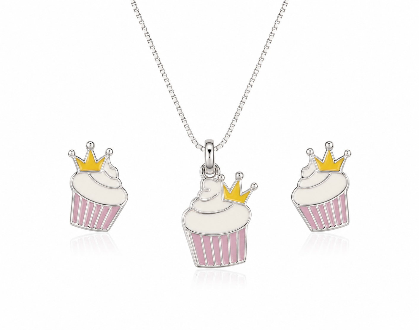Princess Cupcake Girls Silver Pendant Set