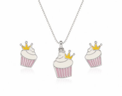 Princess Cupcake Girls Silver Pendant Set