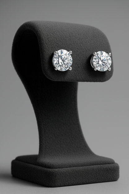 2Cts Solitaire Studs Silver Earrings