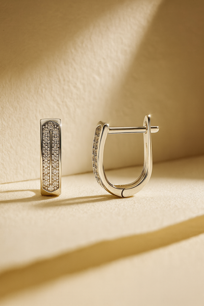 SLEEK HOOPS DIAMOND SILVER EARRINGS