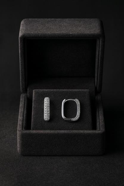 LUNA HOOPS DIAMOND SILVER EARRINGS