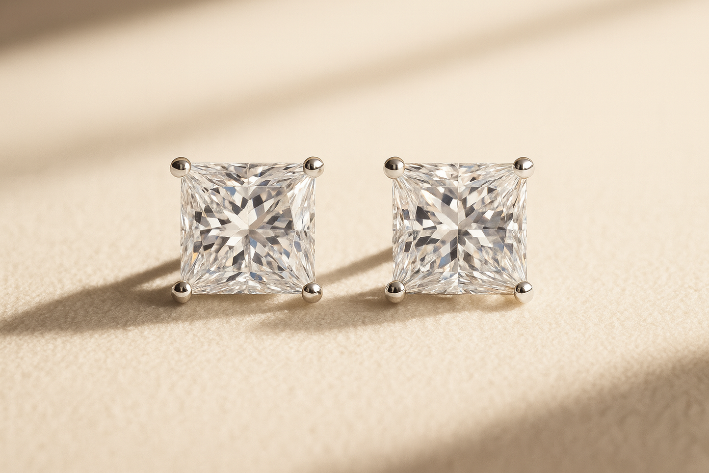 Classic Princess Solitaire Studs Silver Earrings