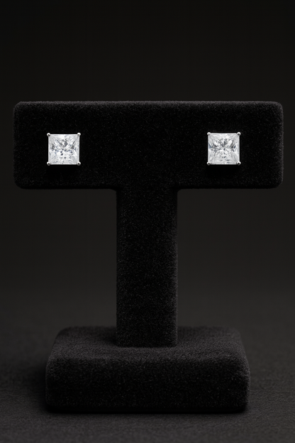 Classic Princess Solitaire Studs Silver Earrings