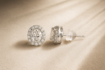 Classic Oval Solitaire Studs Silver Earrings