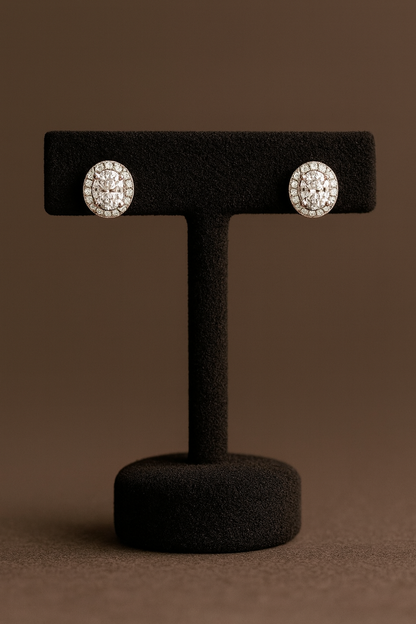 Classic Oval Solitaire Studs Silver Earrings