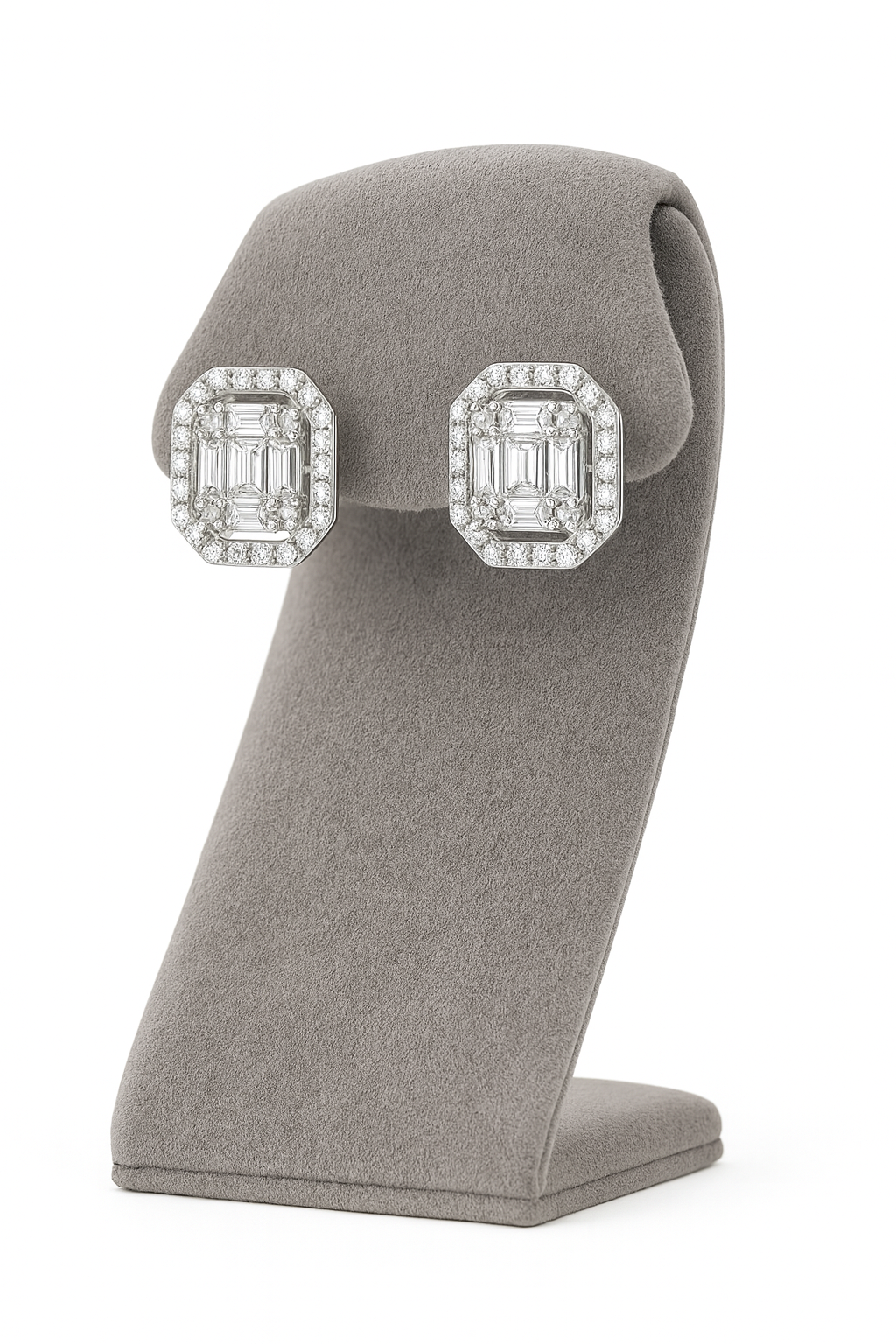 Emerald Diamond Studs Silver Earrings