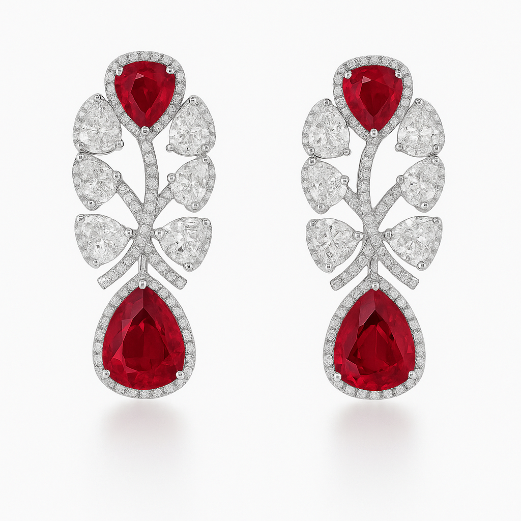 REGAL RUBY AND DIAMOND SILVER EARRINGS
