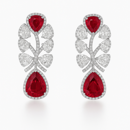 REGAL RUBY AND DIAMOND SILVER EARRINGS