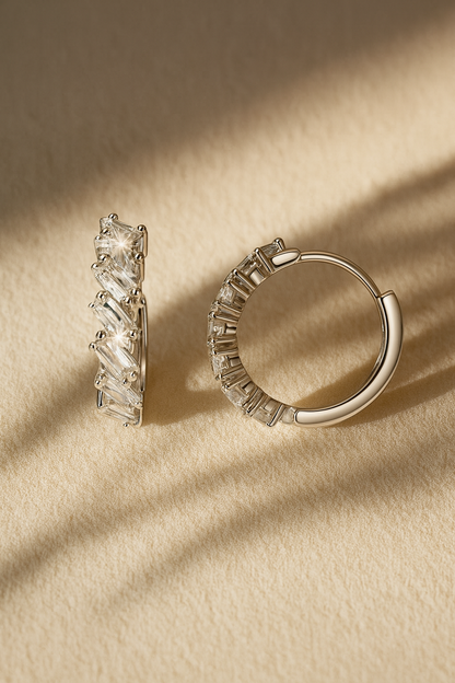 MINIMAL HOOPS DIAMOND SILVER EARRINGS