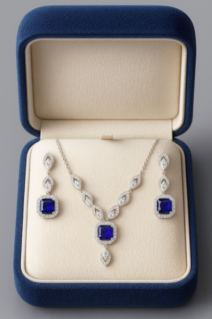 Timeless Elegance Sapphire Silver Pendant Set