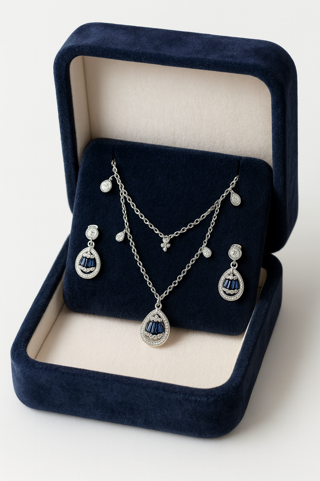 Modern Sapphire Silver Pendant Set