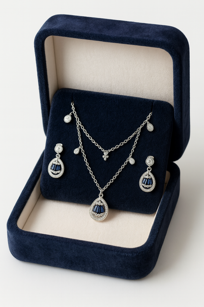 Modern Sapphire Silver Pendant Set