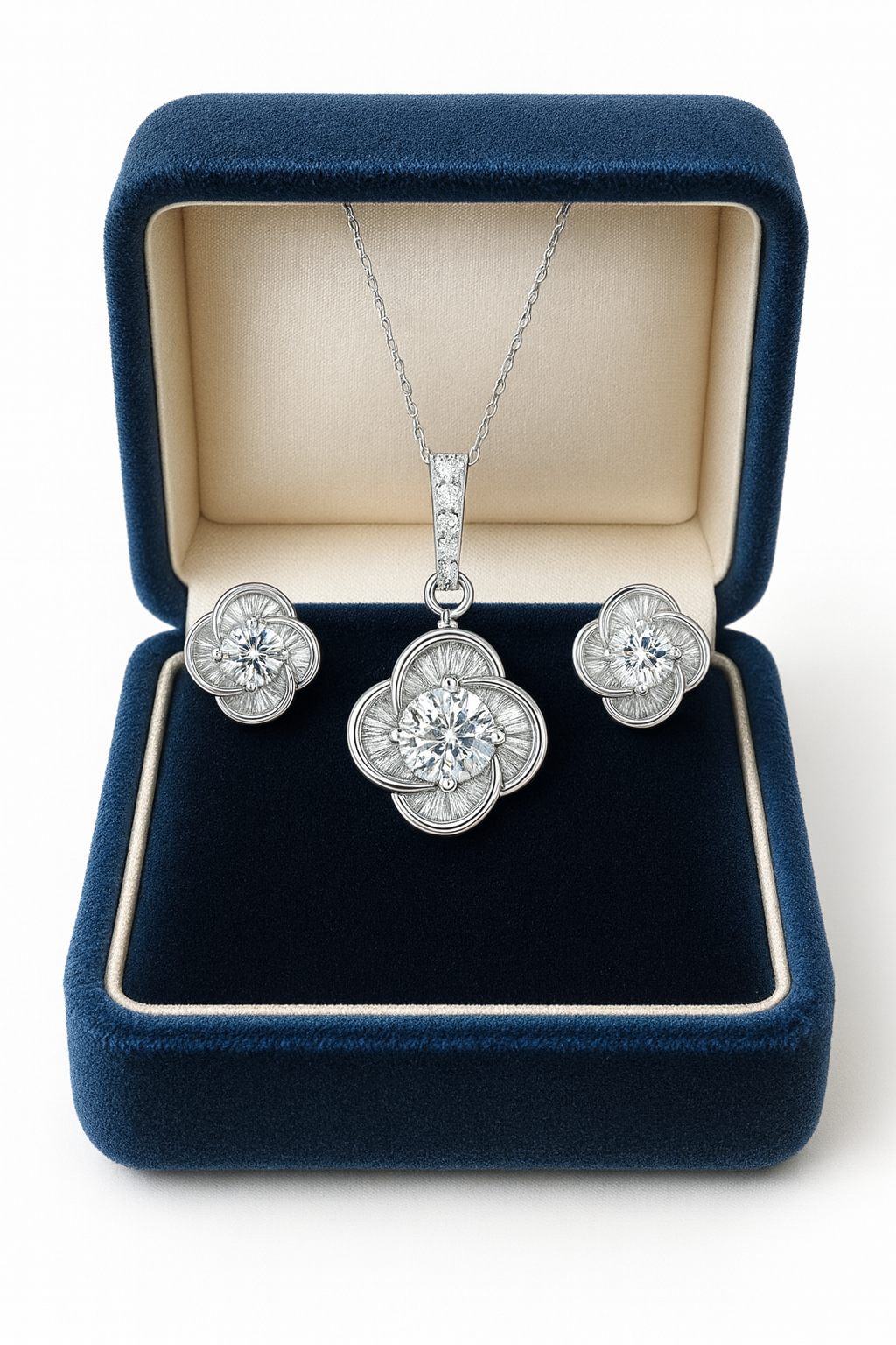 Minimal Diamond Silver Pendant Set
