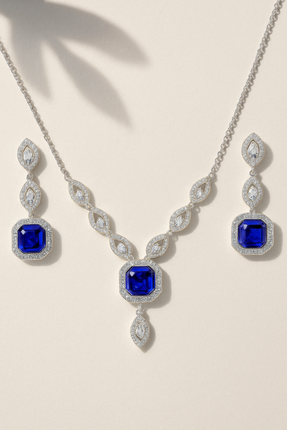 Timeless Elegance Sapphire Silver Pendant Set