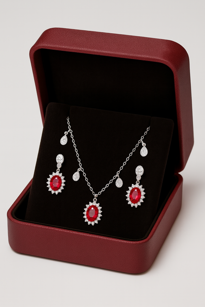 Timeless Ruby Silver Pendant Set