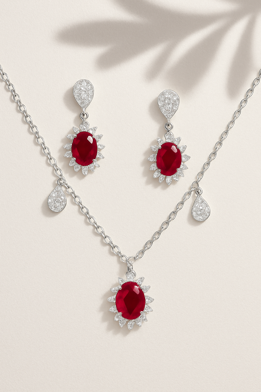 Timeless Ruby Silver Pendant Set