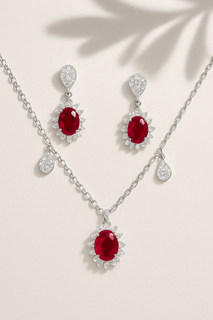 Timeless Ruby Silver Pendant Set