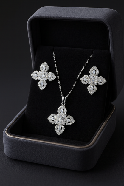 Moonlit Diamond Silver Pendant Set
