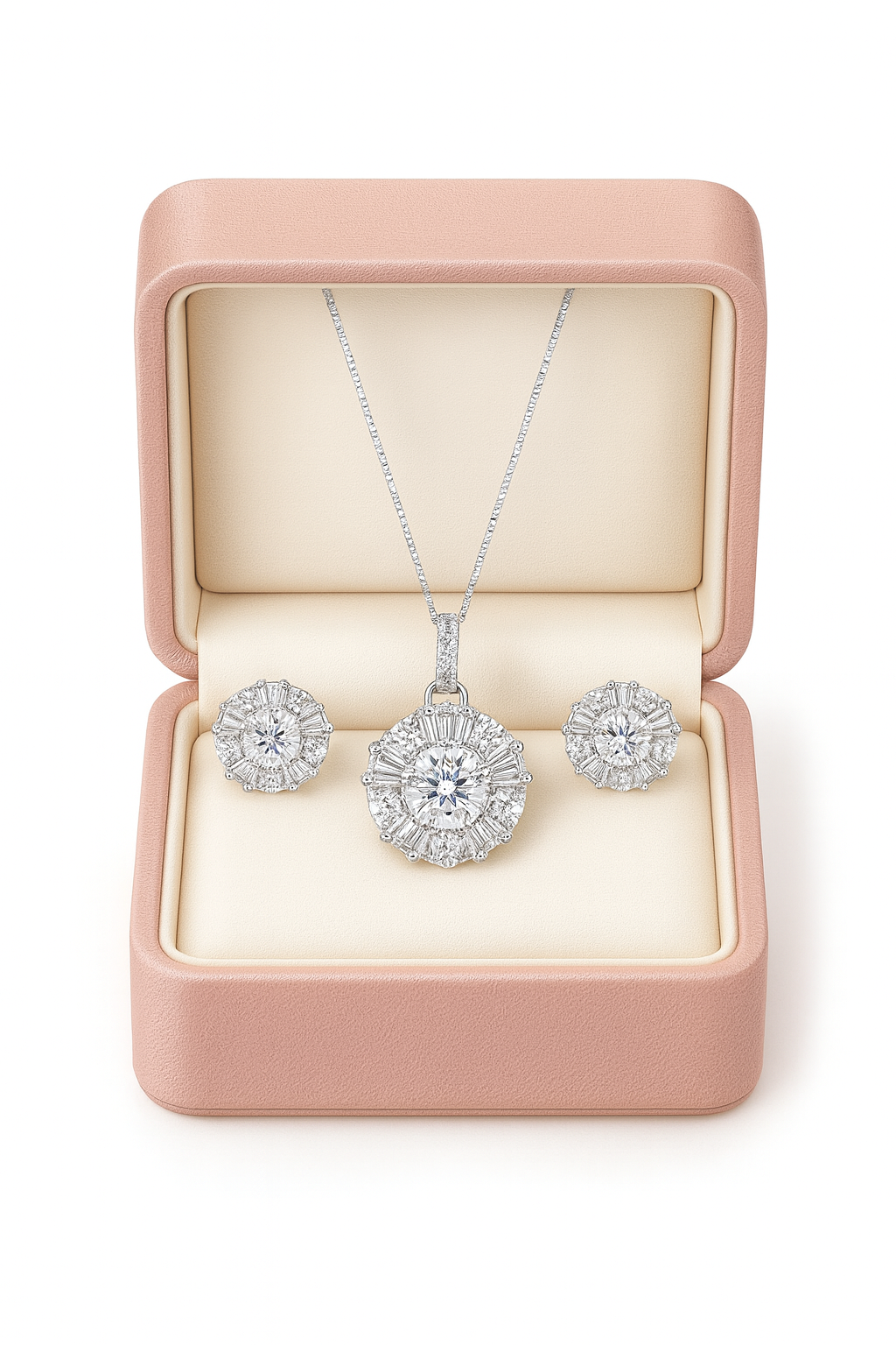 Charming Diamond Silver Pendant Set