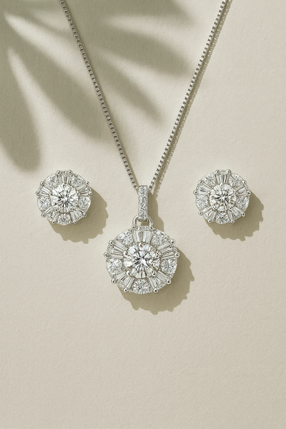 Charming Diamond Silver Pendant Set