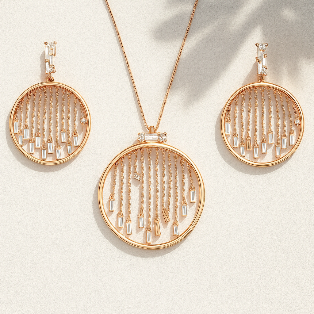 Enchanting Rose Gold Earrings And Pendant Set