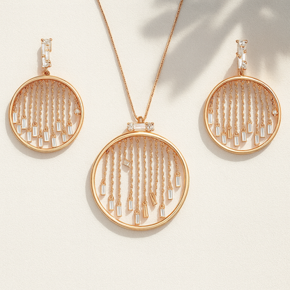 Enchanting Rose Gold Earrings And Pendant Set